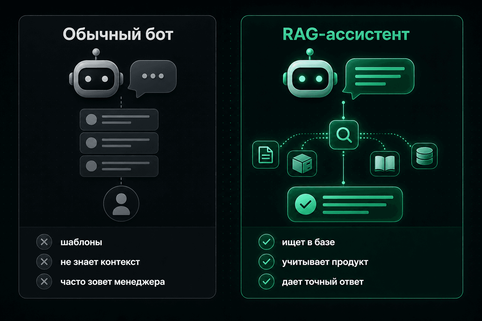 Сравнение обычного бота и RAG-ассистента